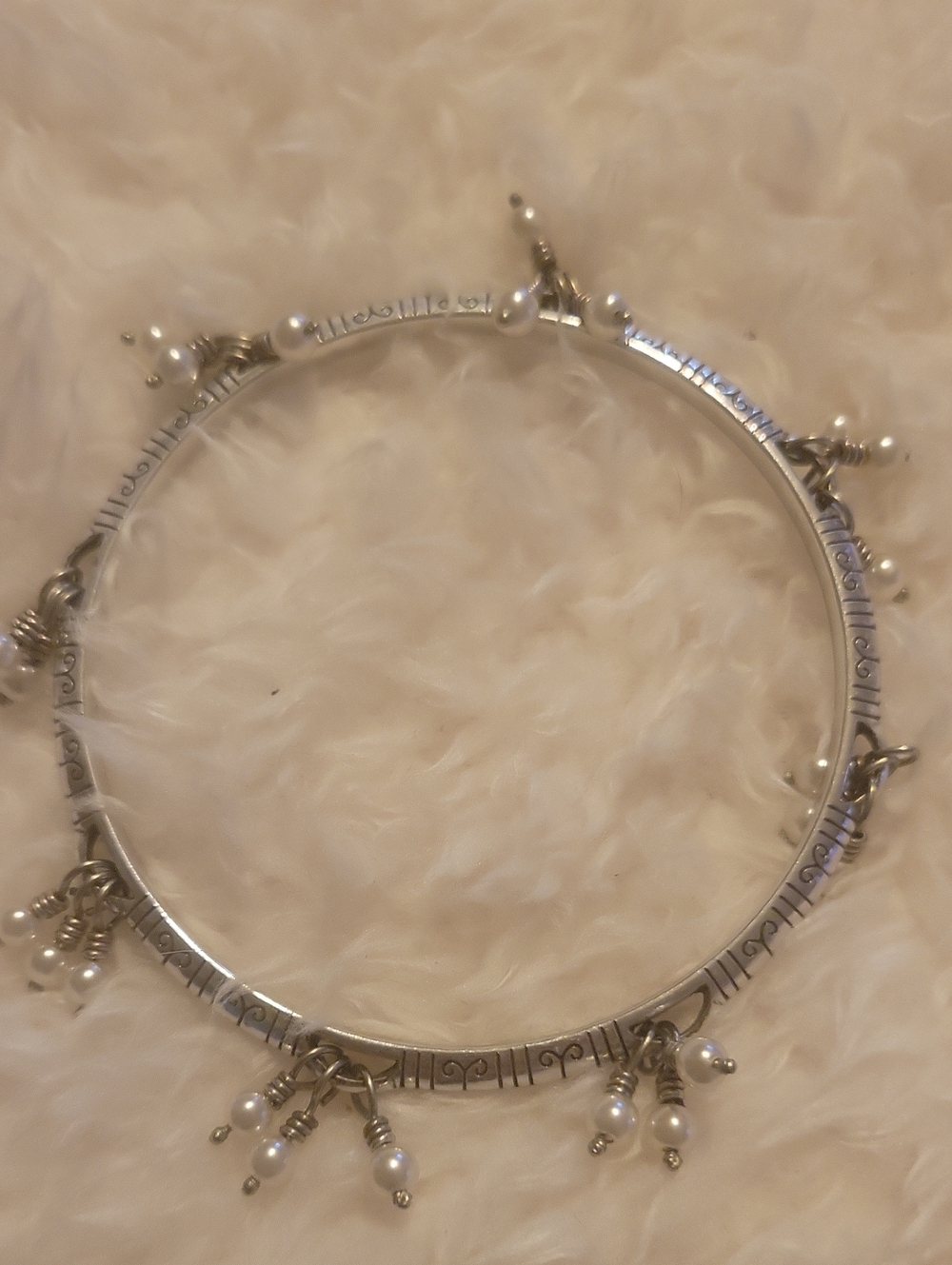 Silver Pearl Brighton Charm Bangle Bracelet - Women Jewelry